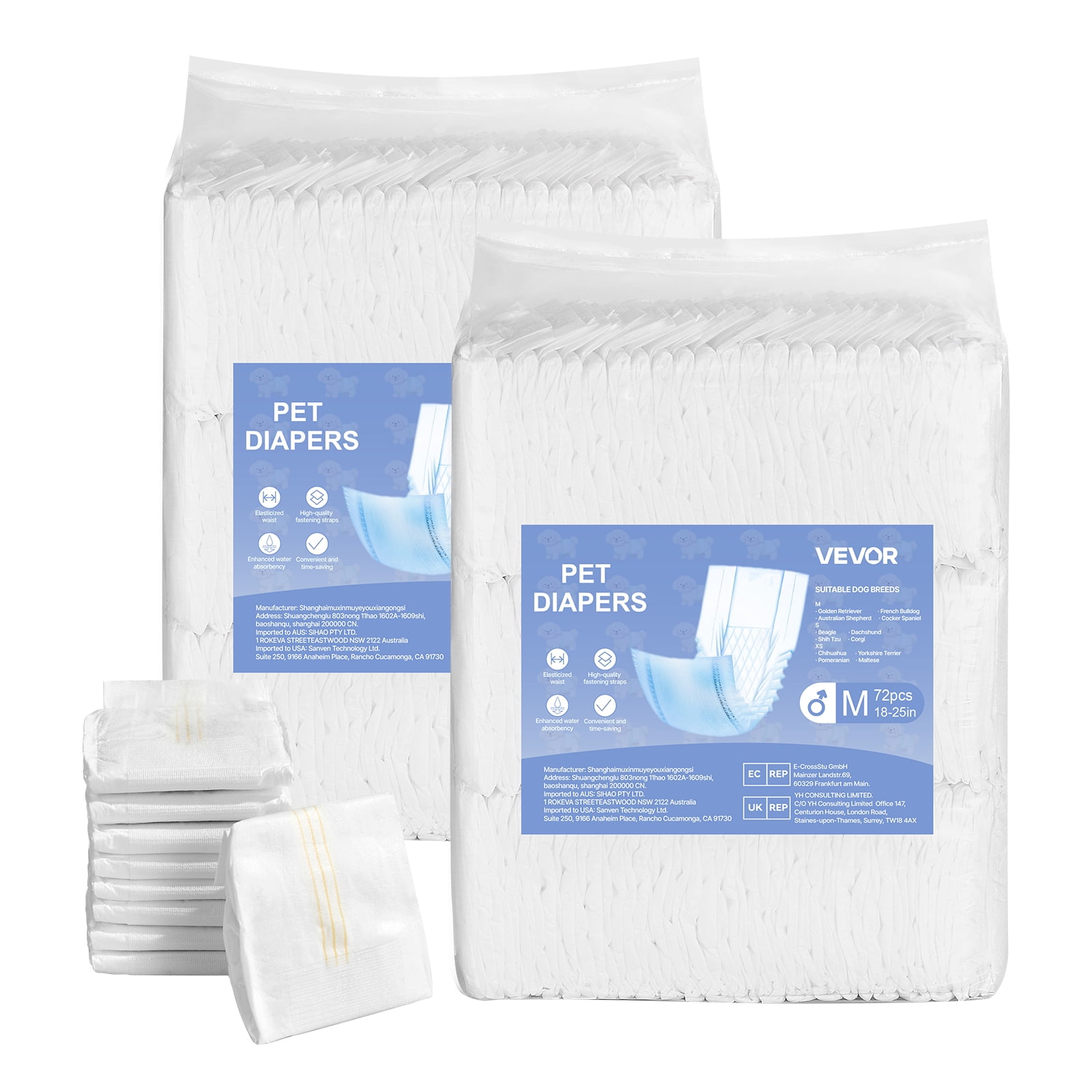 KFFKFF Disposable Male Dog Diapers, Highly Absorbent Belly Bands with Leak Protection and Wetness Indicator for Male Dogs - M, 144 Pack (2 Sets of 72)