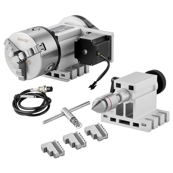 KFFKFF Dividing Head with 3-Jaw Chuck, CNC Router Milling Machine Rotational Axis, Indexing Head with MT2 Tailstock, 2.6" Center Height and 6:1 Gear Ratio, Suitable for Engraving Applications