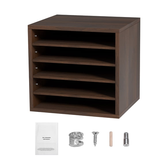 KFFKFF Document Sorters, 5 Sections Office Post Holder with Modifiable Racks, Wooden document divider 13.9x12x13 inches for Workspace, Household, Learning Environment, EPA Approved, Chestnut