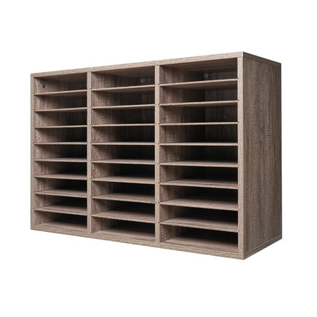 KFFKFF Document Storage, 27-Slot Office Post Box with Adjustable Shelves, Particle Board Mail Sorter for Office, Home, or Classroom, File Organizer for Documents, Papers, Black-Grey