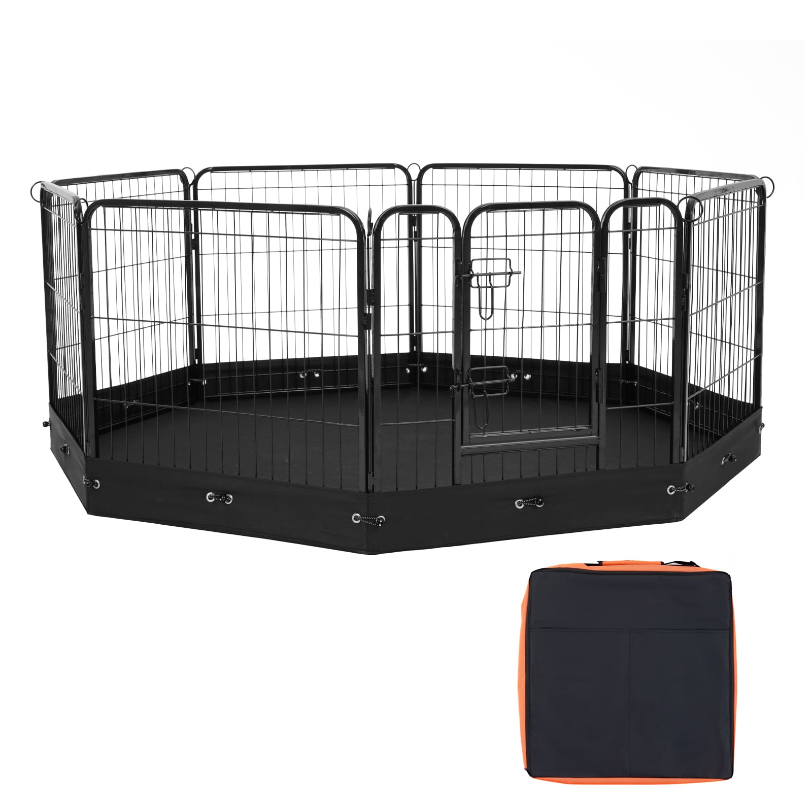 KFFKFF Dog Playpen 24 x 24 in, 8-Panel Collapsible Metal Pet Fence, Indoor and Outdoor Canine Enclosure with Entrance, Base Mat and Carry Pouch, Animal Recreation Area