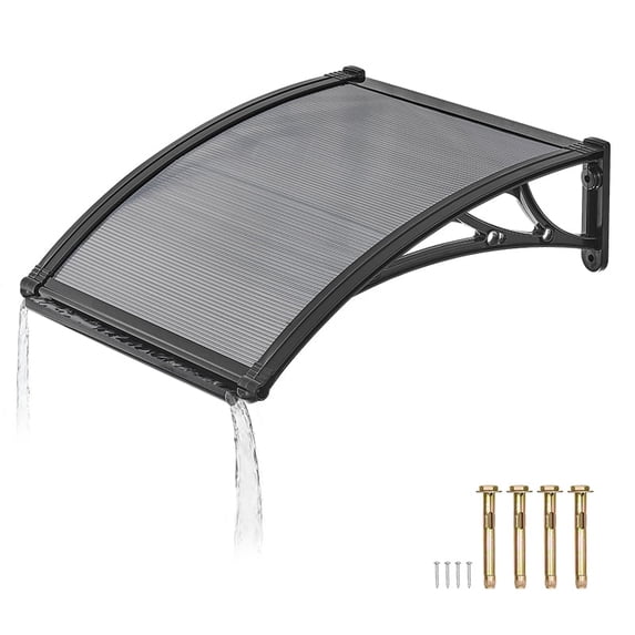 KFFKFF Door Awning 24 x 24 in, Outdoor Window Canopy with Drainage & ABS Bracket, Weather Protection for Rain, Snow, and Sun, Polycarbonate Cover for Porch or Patio, Smoky Gray
