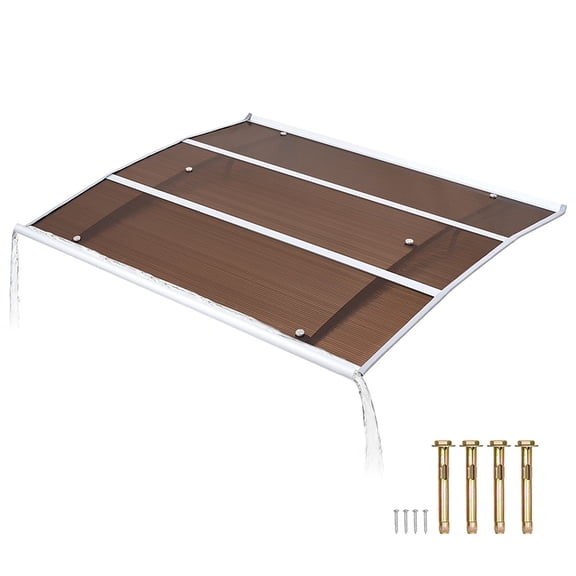 KFFKFF Door Awning 37 x 47 in, Polycarbonate Canopy with ABS Brackets, Weather Protection for Rain, Snow, and Sun, Ideal for Porch, Patio, or Entrance, Brown