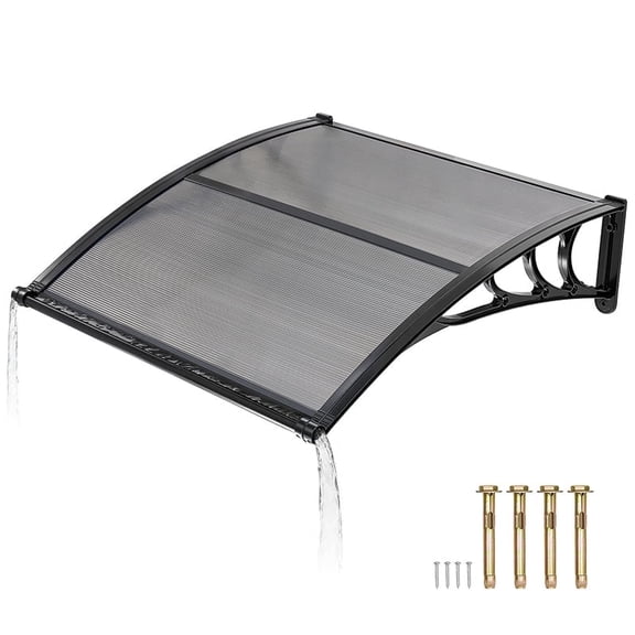 KFFKFF Door Awning for Entrance, 38 x 40 in, Outdoor Window Canopy with Drainage & ABS Bracket, Weather Protection for Rain, Snow, and Sun, Polycarbonate Cover for Porch or Patio, Smoky Gray