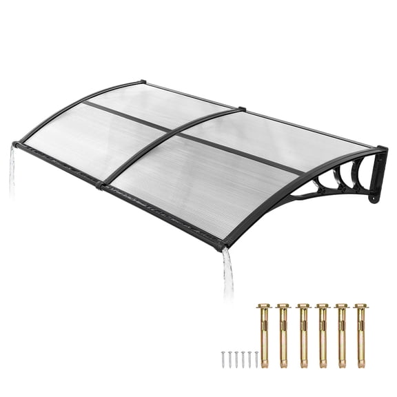 KFFKFF Door Awning for Entrance, 38 x 78 in, Outdoor Window Cover with Drainage & ABS Support, Weather Protection from Rain, Snow, and Sun, Polycarbonate Canopy for Porch or Patio, Transparent
