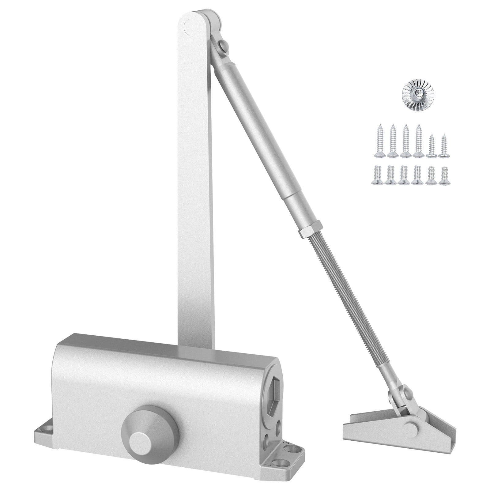 KFFKFF Door Closer, Auto Door Closer for Commercial or Personal Use, Suitable for 100 Lbs Door Weight, Adjustable Hydraulic Buffer, Robust Cast Aluminum Body, Simple Installation, Silver
