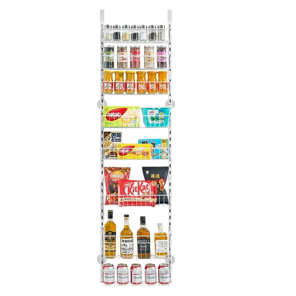 KFFKFF Door-Mounted Pantry Organizer, 8-Level Storage Solution, Robust Steel Constructed Spice Holder, Customizable Wall-Mounted Condiment Shelves, Suitable for Home Kitchen, Laundry Area, Bathroom