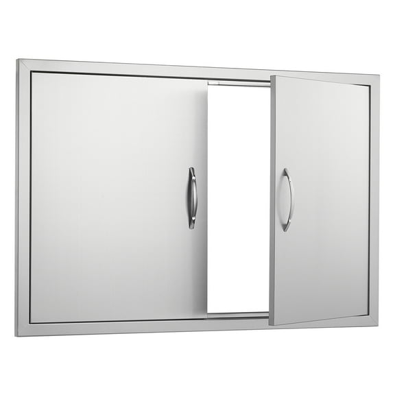 KFFKFF Double Access Door for Outdoor Kitchen, 39W x 26H Inch, Stainless Steel, Flush Mount, Includes Handles and Hooks, Ideal for BBQ Island, Grilling Area, Exterior Cabinet