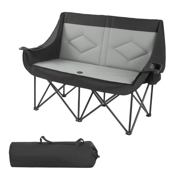 KFFKFF Double Camping Chair for Two, Sturdy Design with 660 lbs Weight Capacity, Includes Cup Holders, Wine Glass Slots, Magazine Straps, and Carry Bag for Outdoor Activities, Beach Use, Single Pack