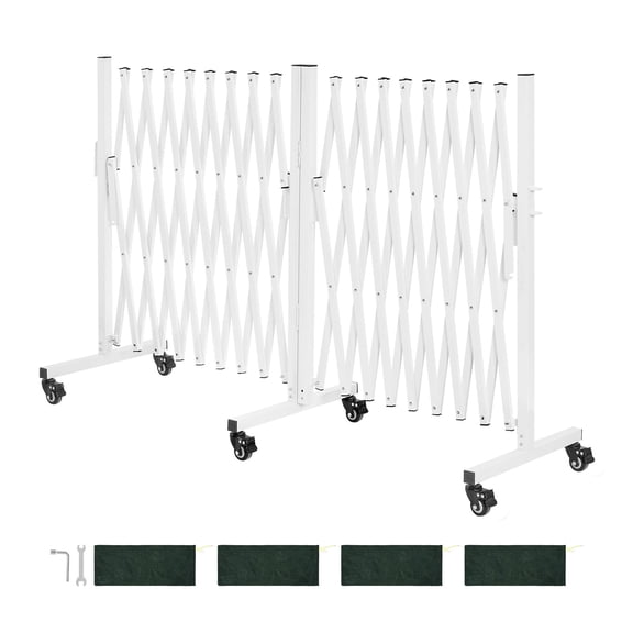 KFFKFF Double Expandable Barricades, 18FT Adjustable Safety Barrier, 0-180 Rotating Mobile Gate with Locking Wheels, Portable Folding Security Fence for Outdoor Spaces and Stairways