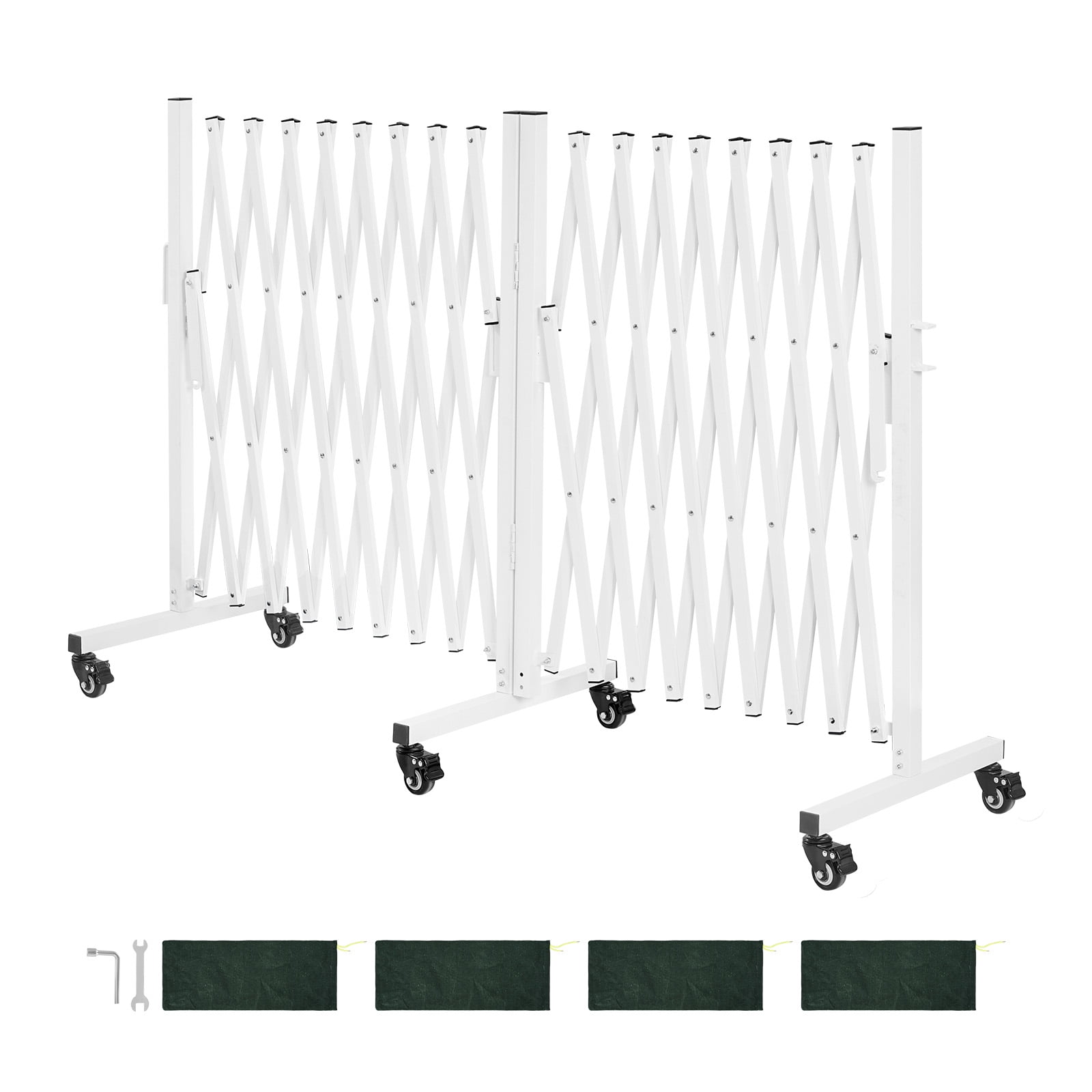 KFFKFF Double Expandable Barricades, 18FT Adjustable Safety Barrier, 0-180° Rotating Mobile Gate with Locking Wheels, Portable Folding Security Fence for Outdoor, Stairways