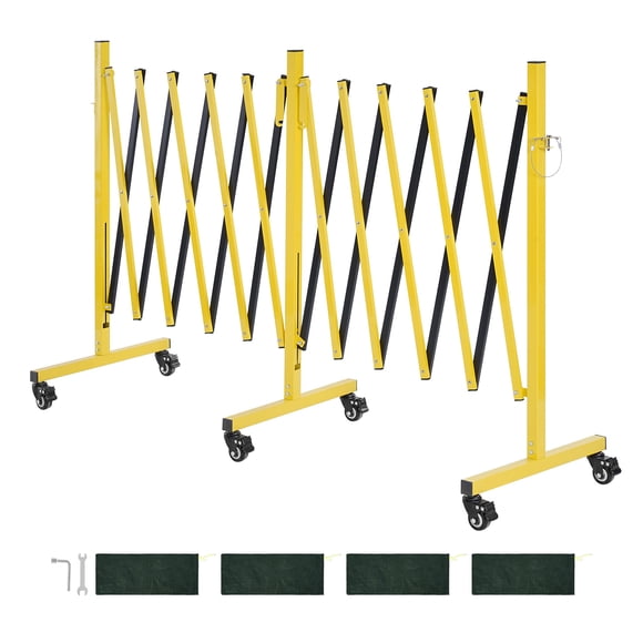 KFFKFF Double Expandable Barricades, 18FT Industrial Safety Barriers, Adjustable Mobile Barricade with Locking Wheels, Portable Folding Security Gate Metal Traffic Fence for Driveways, Warehouses