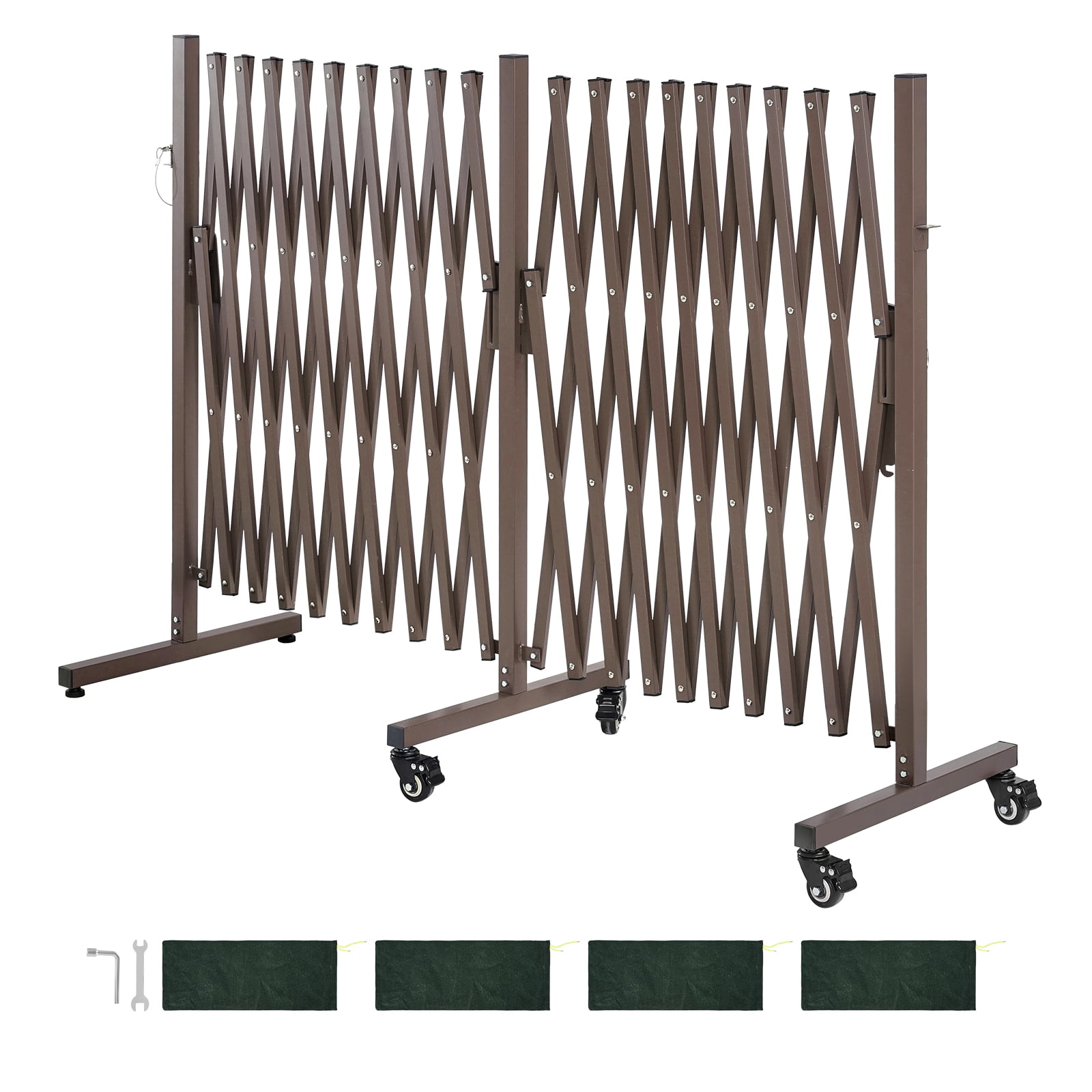 KFFKFF Double Expandable Barricades, 20FT Adjustable Safety Barrier, Mobile Folding Gate with Locking Wheels, Portable Metal Traffic Fence for Patio, Garden, Stairway