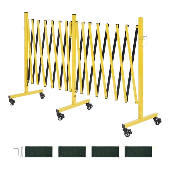 KFFKFF Double Expandable Barricades, 25FT Industrial Safety Barriers, Adjustable Mobile Barricade with Locking Wheels, Portable Folding Security Gate Metal Traffic Fence for Driveways, Warehouses