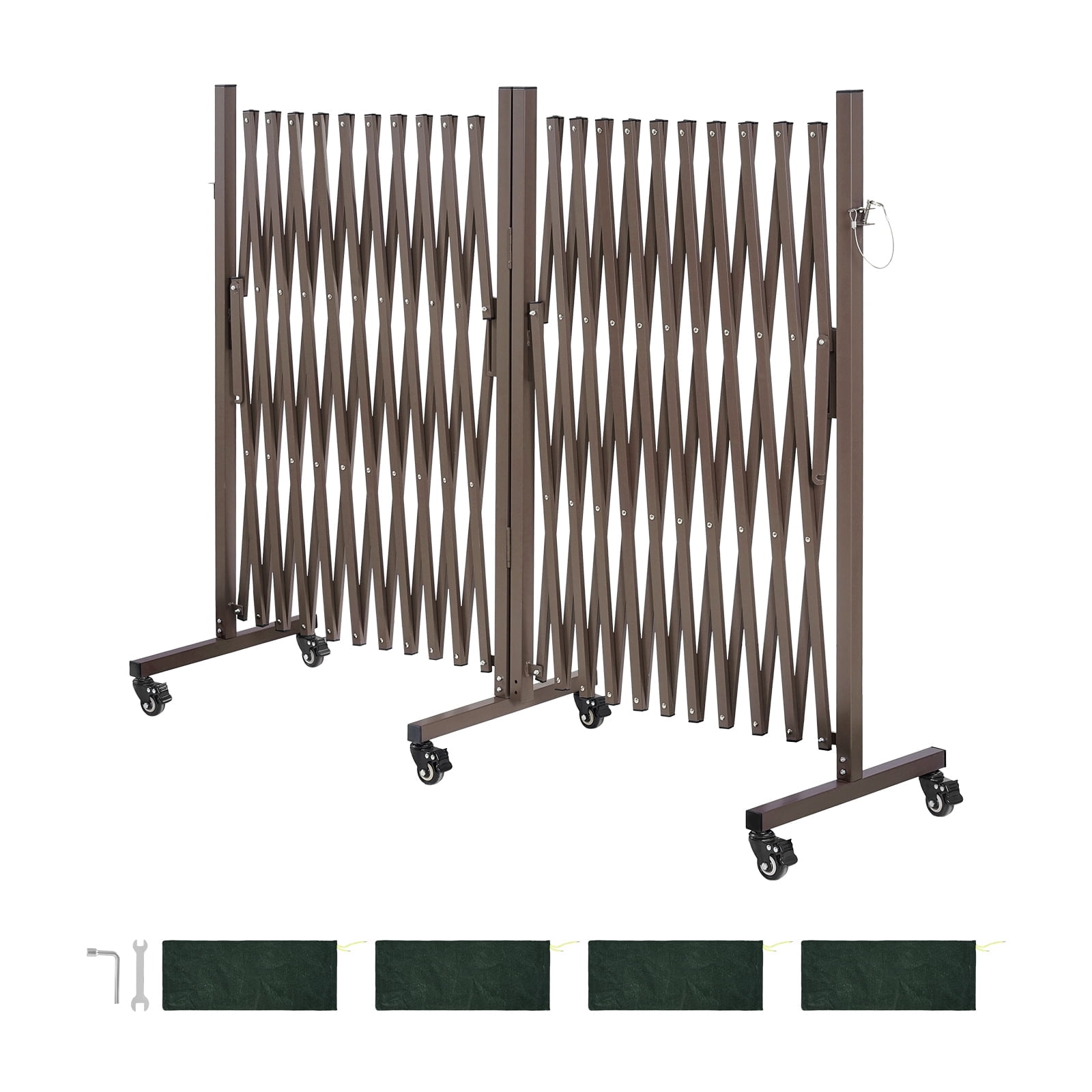 KFFKFF Double Expandable Barricades, 27FT Adjustable Safety Barrier, 0-180° Rotating Mobile Gate with Lockable Wheels, Portable Folding Fence for Outdoor, Garden, and Stairway Use