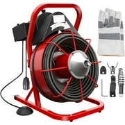 KFFKFF Drain Cleaner Machine 75ft x 1/2“, 370W Electric Drain Auger Professional for 1 to 4 Inch Pipes, with 5 Cutters, Glove, Drain Auger Cleaner Sewer Snake