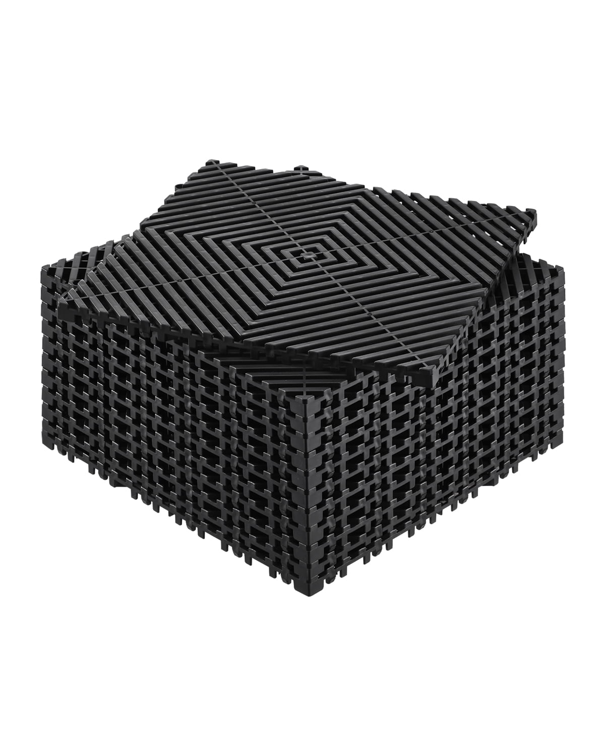 KFFKFF Drainage Floor Mat Set, 12 x 12 Detachable Cushioning Tiles, Pack of 12 Interlinking Drain Mats, Slip-Resistant Black PP Material, Ideal for Garage, Garden, Kitchen & Outdoor Shower Usage
