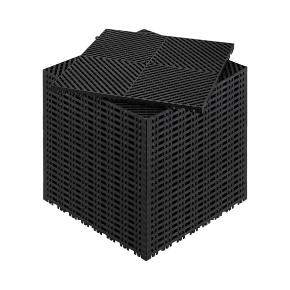 KFFKFF Drainage Floor Tiles, 15.7” x 15.7” Interlocking Comfort Modules, Set of 24 Connectable Drain Mats, Slip-Resistant Black PP Shower and Floor Mat, Ideal for Garage, Garden