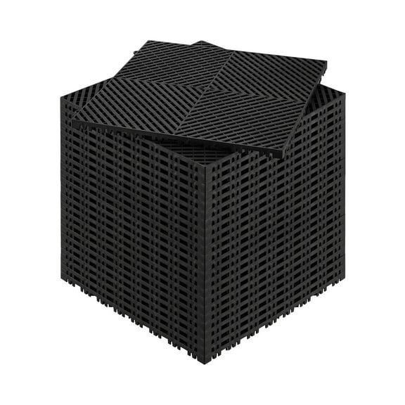 KFFKFF Drainage Floor Tiles, 15.7 x 15.7 Interlocking Comfort Modules, Set of 24 Connectable Drain Mats, Slip-Resistant Black PP Shower and Floor Mat, Ideal for Garage, Garden