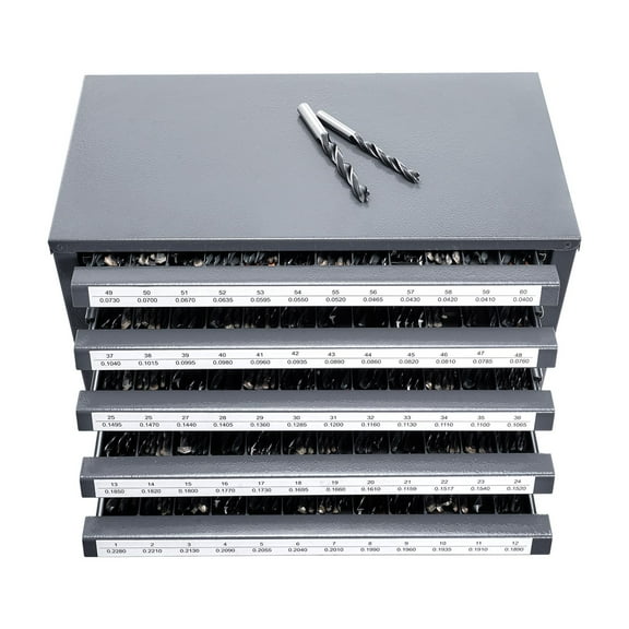 KFFKFF Drill Bit Storage Cabinet, Stackable Five-Drawer Organizer for Drill Bits #1 to #60, Steel Cabinet with Labeling, Efficient Drill Bit Organization Solution