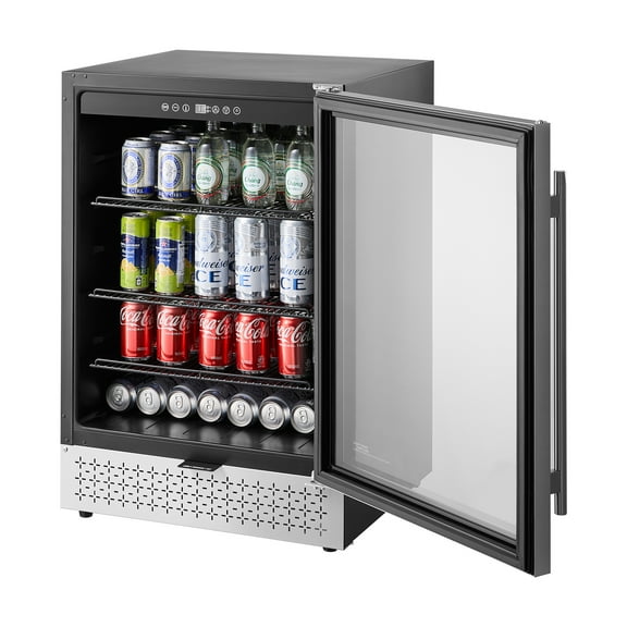 KFFKFF Drink Cooling Appliance, 154 Can Capacity Drink Chiller, Compact Refrigerator with Transparent Door, Modifiable Racks, Electronic Temp Regulation, Integrated & Detachable Soft Drink Chiller