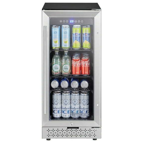 KFFKFF Drink Cooling Appliance, 88-Can Capacity, Compact Refrigerator with Transparent Door, Customizable Racks, Digital Temp Regulation, Suitable for Integrated or Standalone Use in Home, Office