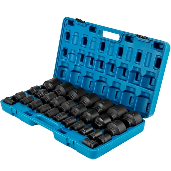 KFFKFF Drive Impact Socket Set, 3/4" Drive, 29-Pc Set, 6-Point Design, Durable CR-M0 Build, Sizes Range 3/4" to 2-1/2", Includes Storage Case