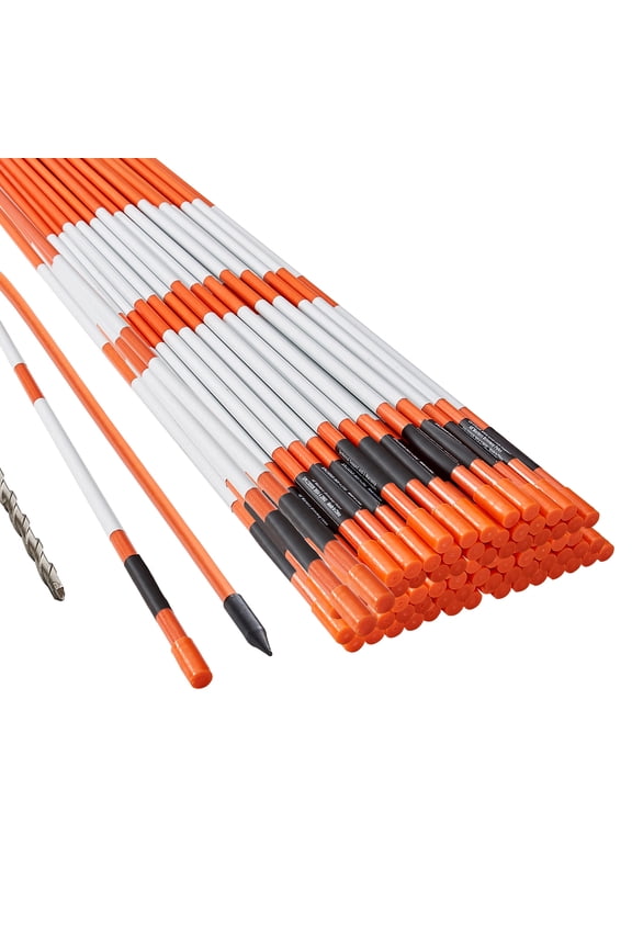 Driveway Markers, 100 PCS 48-inch, 0.4-inch Diameter, Orange Fiberglass Poles with Reflective Tape, Includes 12" Steel Drill Bit & Protective Gloves for Enhanced Visibility in Parking Lots