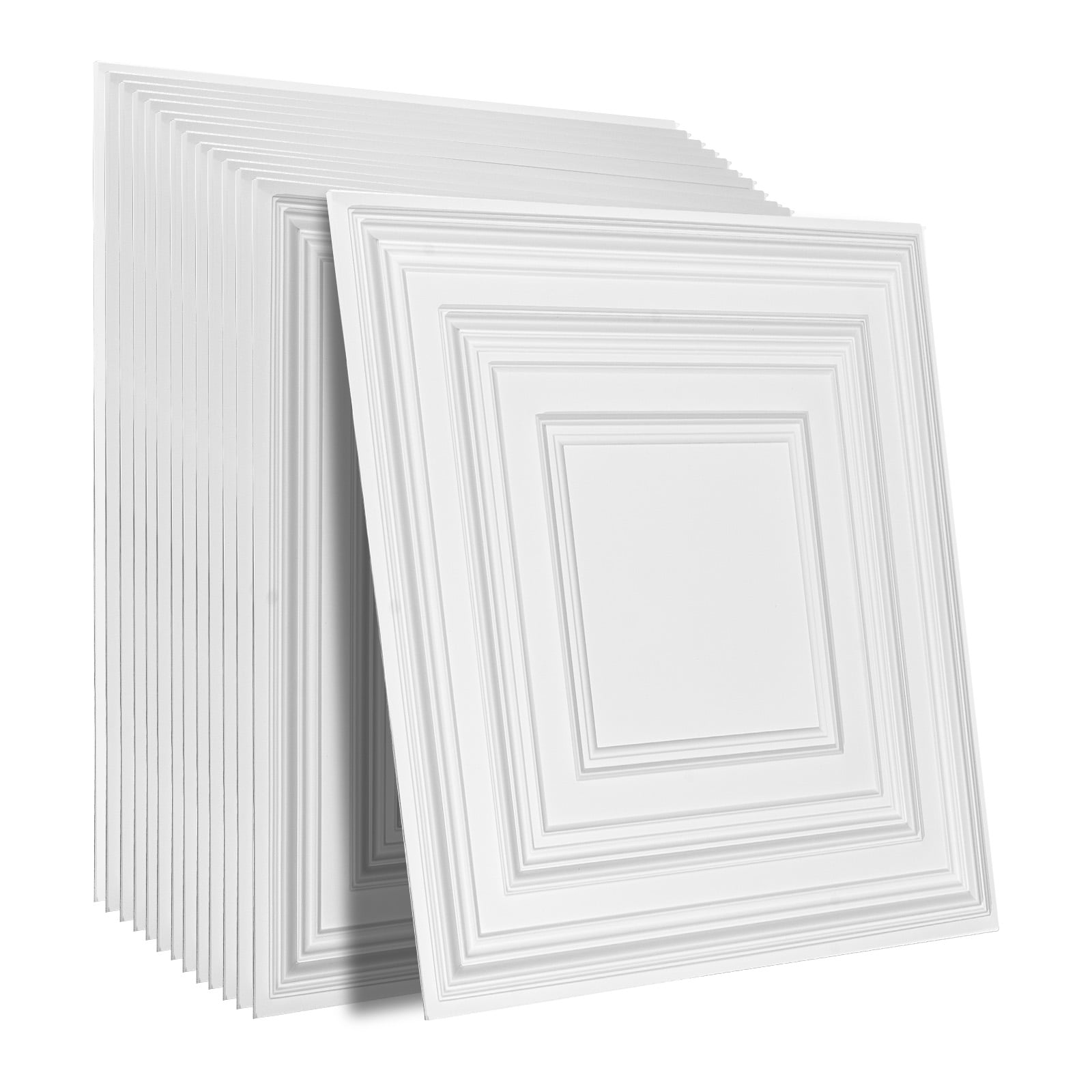 KFFKFF Drop-In Ceiling Panels, Bundle of 12, 24x24 inch, Premium PVC, Simple Setup/Cut, Adhesive Ceiling Tiles for Decor in Home or Office, White Peg Design