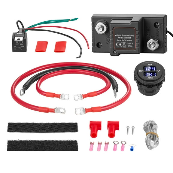 KFFKFF Dual Battery Isolator Kit, 12V 80 Amp, Manual and Automatic VSR Voltage Relay with Voltmeter, LCD Display, Intelligent Battery Isolator, Suitable for Lead-Acid Batteries, Ideal for UTV and ATV