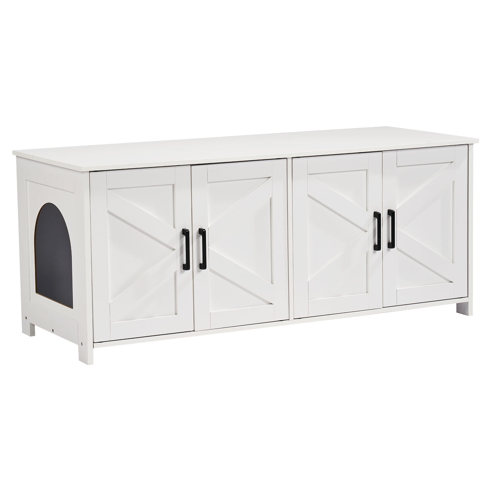 KFFKFF Dual Cat Privacy Litter Cabinet, Spacious Wooden Enclosure for Multiple Cats, Conceals Litter Pans, 47.2"L x 18.5"W x 19.7"H, in White