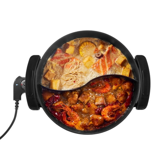 KFFKFF Electric Hot Pot 5L Electric Cooker Multifunctional Pot Non-Stick Shabu-shabu Hot Pot with Divider Double-Sided Shabu Hot Pot 1350W with Tempered Glass Lid
