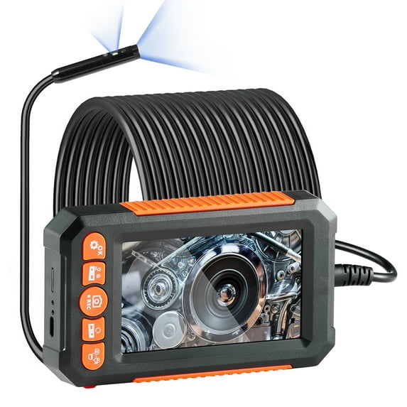 KFFKFF Endoscope Camera with Lights, 49.2FT Semi-Flexible Cable, 4.3" Display 1080P Snake Camera, 9 LED Lights, 4X Zoom, IP67 Water-Resistant for Automotive and Plumbing Inspections