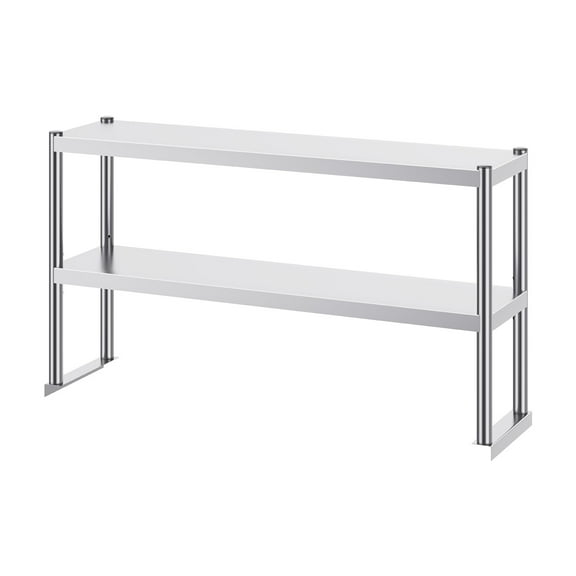 KFFKFF Dual-Level Overshelf, 2 Layer Stainless Steel Shelf, 12 x 48 Inch Two-Tier Overshelf, Customizable Height Prep Work Table for Kitchen, Dining Establishment and Workshop