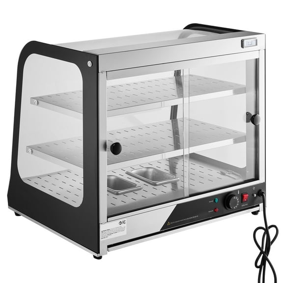 KFFKFF Dual-Level Professional Food Heating Showcase, 850W Culinary Display Heater with Toughened Glass and Steam Warming, Temperature Regulation from 86 to 185, 111L Voluminous Space