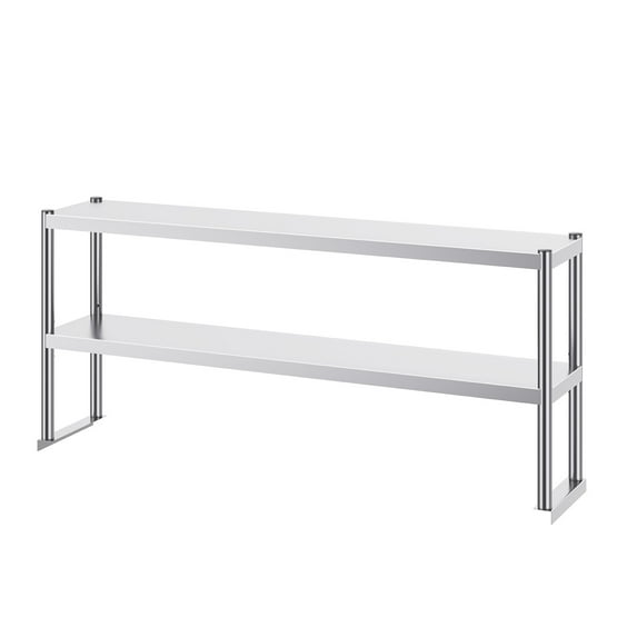 KFFKFF Dual-Level Shelf, Stainless Steel, 12x60 Inch, Adjustable Height, for Kitchen, Restaurant, Workshop