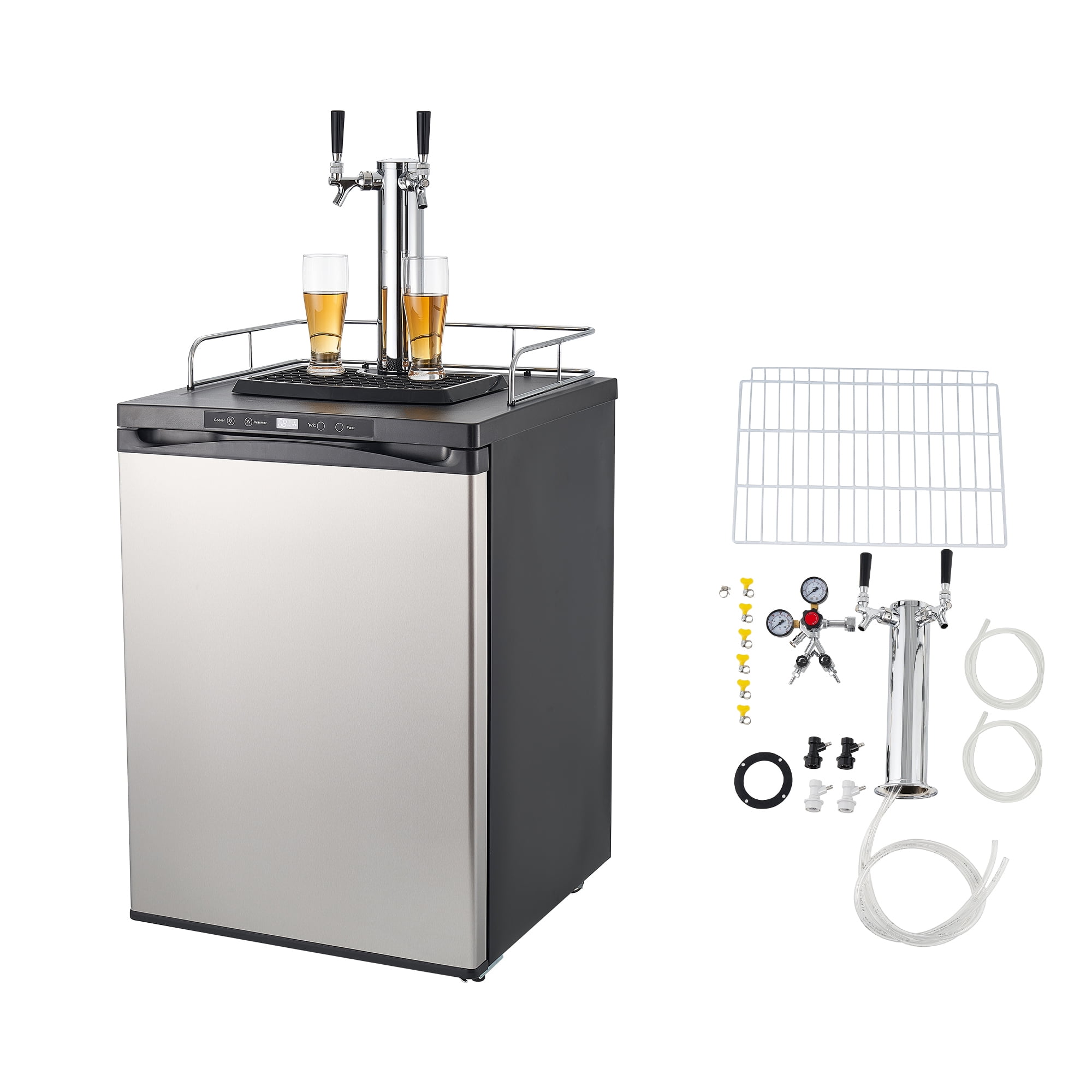 KFFKFF Dual Tap Beer Kegerator, Home Draft Dispenser for Ball Lock, Full-Size Keg Cooler with 5lbs CO2 Tank, Fits 2 Sixth / 2 Slim / 3 Ball Lock Kegs, 162L Capacity