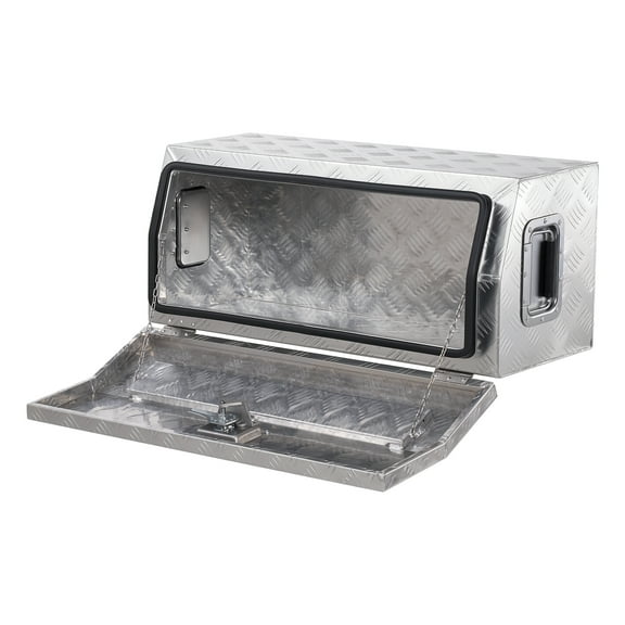 KFFKFF Durable Aluminum Truck Bed Tool Box, Striped Storage Box with Side Handle and T-Lock Keys, Organizer Chest for Trailer, Pickup, RV, 30"x13"x13", Silver