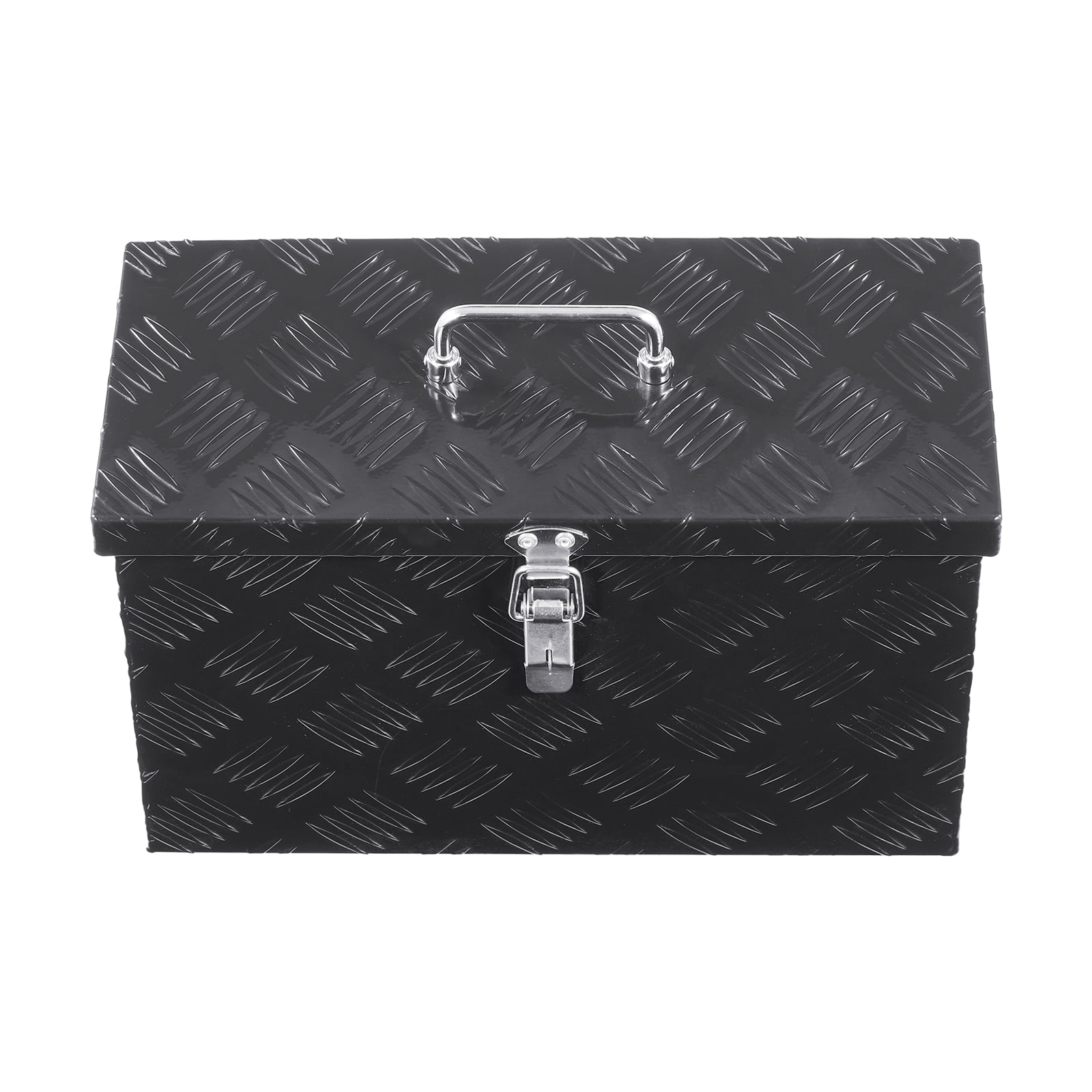 KFFKFF Durable Aluminum Truck Bed Tool Box, Textured Storage Box with Side and Top Handles, Organizer Chest for Trailers, Pickups, RVs, 16"x7.5"x10", Black