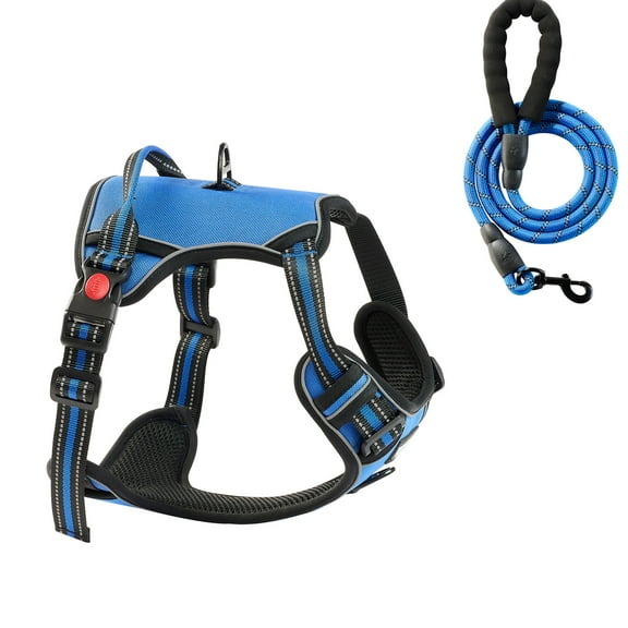 KFFKFF Durable Dog Harness for Large Dogs, Adjustable No-Pull Vest with 5ft Leash, Handle, Metal Rings, Buckles, Reflective Stitching, 600D Oxford Fabric, Ideal for Training, Walking, and Hiking