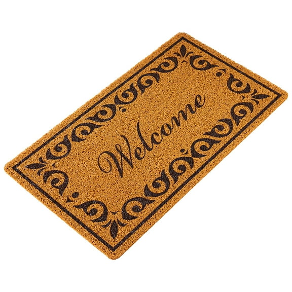 KFFKFF Durable Door Mat for Outdoor Entry, 29.5" x 17" All-Weather Faux Coir Mat with Non-Slip Backing, Low-Profile Design, Easy-to-Clean Welcome Mat for Garage, Patio, and Backyard
