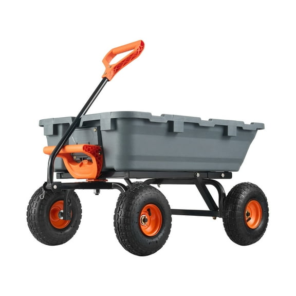 KFFKFF Durable Garden Cart with Sturdy Poly Dump Design, Easy-to-Assemble Steel Frame, Multi-Purpose Wagon with Dual-Use Handle, Convenient Wheelbarrow Supporting 800 lbs, 10-Inch Wheels