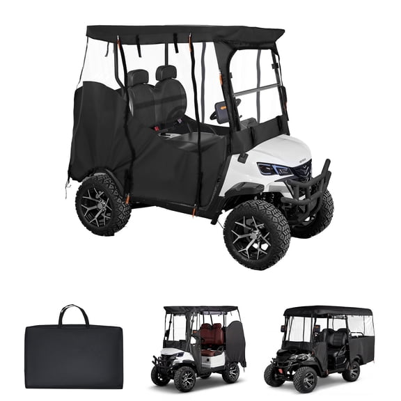 KFFKFF Durable Golf Cart Cover, Full-Enclosure for 2 & 2+2 Passenger Carts, 600D Waterproof Oxford Fabric with PVC Coating, Fits Various Models Including Club Car, Yamaha, EZGO, and Honda, Windproof