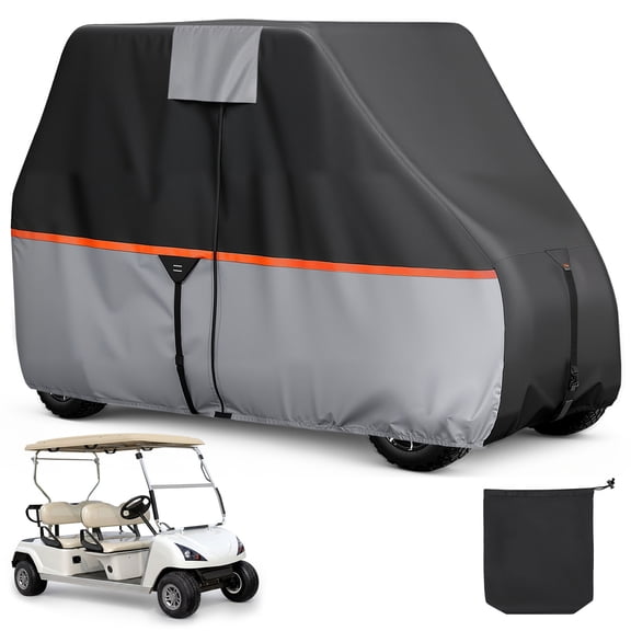 KFFKFF Durable Golf Cart Cover, Full Protection for 2+2/4 Passenger Carts, 420D Waterproof Oxford Fabric with Silver-Coated Layer and Three Zipper Doors, Compatible with Various Models