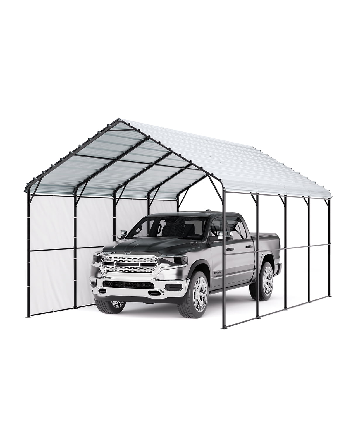 Kffkff Durable Metal Carport, 12' x 20' Outdoor Shelter with Galvanized Steel Frame & Roof, Versatile Garage Tent with Detachable Sidewalls