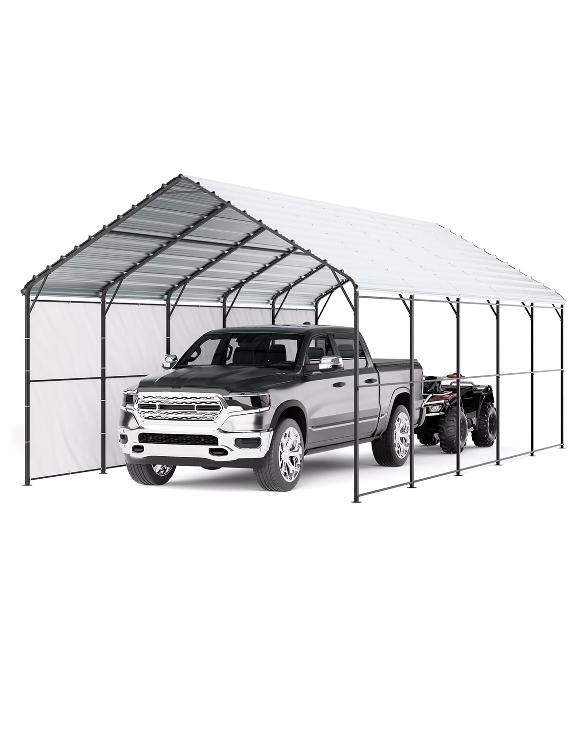 KFFKFF Durable Metal Carport, 13' x 26' Outdoor Shelter with Steel Frame & Roof, Versatile Garage Tent with Detachable Sidewalls for Vehicles, Boats