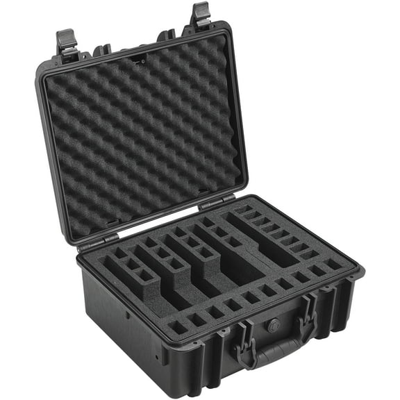 KFFKFF Durable Pistol Containers, Water-Resistant & Dust-Free, Secure Storage for Up to 5 Pistols, Dimensions 18.9x16.3x8.5 Inches, Features Lock Mechanism, Color: Black