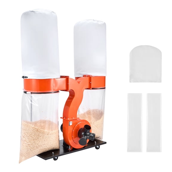 KFFKFF Dust Collection System, 1550 CFM with 2.5 Micron Filtration, 3.0HP Motor, Two 35-Gallon Collection Bags & Two 42-Gallon Filter Bags, 3400 RPM, Non-Woven Fabric Design