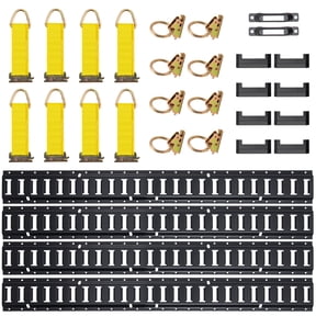 KFFKFF E-Track Cargo Securement Kit, 30-Piece Set with 5FT Tracks, 4 Steel Rails, 2 Single Slots, 8 O-Rings, 8 D-Ring Tie-Offs & 8 End Caps for Motorcycles and Bikes
