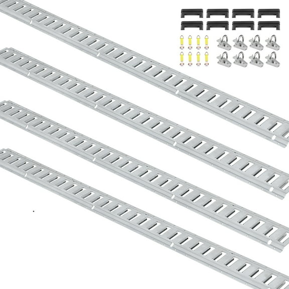 KFFKFF E-Track Cargo Securement Kit, 34-Piece 5FT Tracks Bundle with 8 Metal Rails, 2 Single Slots, 8 O Rings, 8 D-Ring Tie-Offs & 8 End Caps, Ideal for Fastening Motorcycles and Bikes